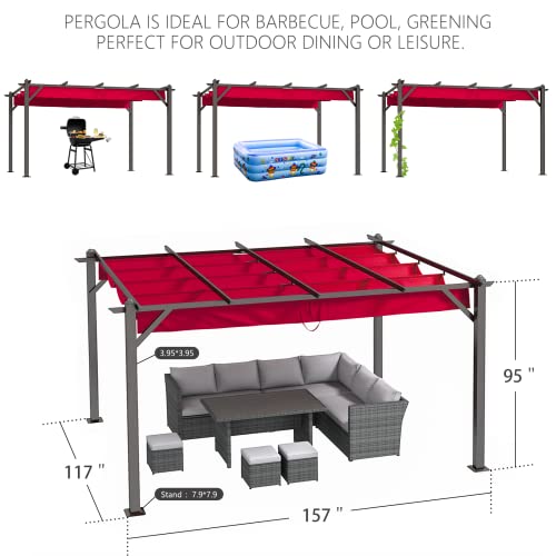 Homrest 13' X 10' Retractable Pergola, Patio Gazebo Grape Trellis With Removable Sun Shade Canopy, Pergola Grill Canopy With Full Steel Frame For Garden Porch Backyard #TOP2