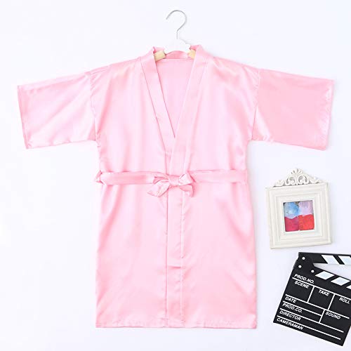 Girls Satin Ro𝐛e Silky Kimono Ro𝐛e Set Flower Girl Ro𝐛e Dressing Gown for Wedding Spa Ro𝐛es for (Pink, 2-3 Years)2