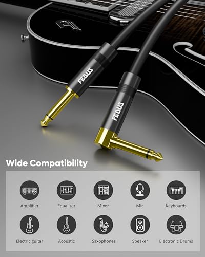 Image of FEDUS Maestro Pro 1 /4 Inch Guitar Cable 1.5 Meter, 6.35mm TS Mono L-Shape Right Angle Audio Cord for Electric Bass, Acoustic Guitar, Amplifier, Keyboard & Mixer, Heavy Duty Nylon Braided, Gold Plated