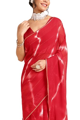 Image of MIRCHI FASHION Women Saree Shibori Print Chiffon | Elegant Festive and Functional Sari for All-Day Comfort with Matching Blouse