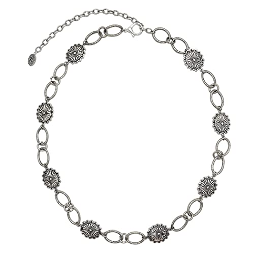 Rosemarie & Jubalee Country Chic Statement Western Burnished Silver Tone Conchos On Link Body Waist Chain Belt (Plus Size 9 Conchos 50-60 Inches)2