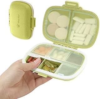 Miss Rui Small Pill Organizer, Portable 8 Compartments Compact Pill Box Moisture Proof