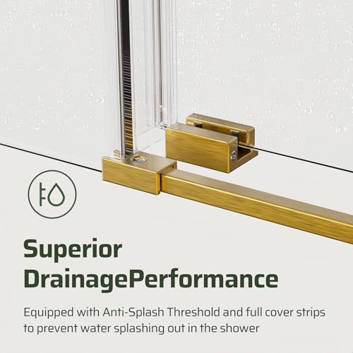 Image of 46-48 inch W x 76 inch H Frameless Sliding Shower Door, Bathroom Soft-Close Shower Glass Doors with 5 /16 inch (8mm) SGCC Tempered Glass and Stainless Steel Hardware, Reversible Installation, Brushed Gold