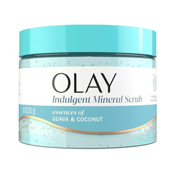 Olay Body Indulgent Mineral Scrub, Skin Exfoliating & Massaging Pearls, Nourishing Soft & Gentle Formula, Renewing BHA, Vitamin B3 Complex, Luxurious Fragrances, Coconut & Guava Scent, 11 oz