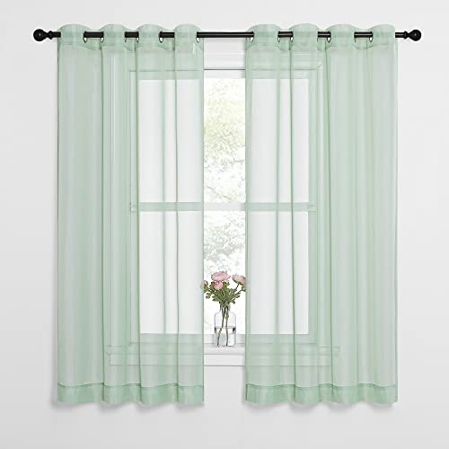 Image of NICETOWN Sheer Curtains for Bedroom Windows, Grommet Top Voile Sheer Country Style Curtain Drapes Light and Airy Drapes for Children Room /Nursery, Sage Green, W54 x L63, 1 Pair