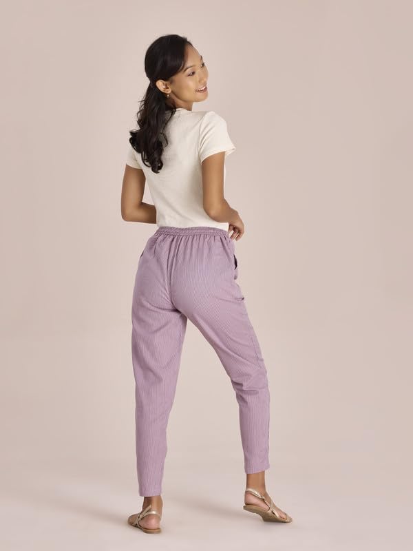 Image of GO COLORS Solid Soft Cotton Printed Pencil Pant for Women | Breathable, Side Pocket