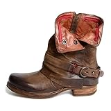  Leder Stiefe für Damen Retro Blockabsatz Stiefeletten Frauen Bequeme Schuhe mit Rutschfester Sohle Mode Herbst Winter Casual Boots Schuhe Stiefel A Braun 37 EU