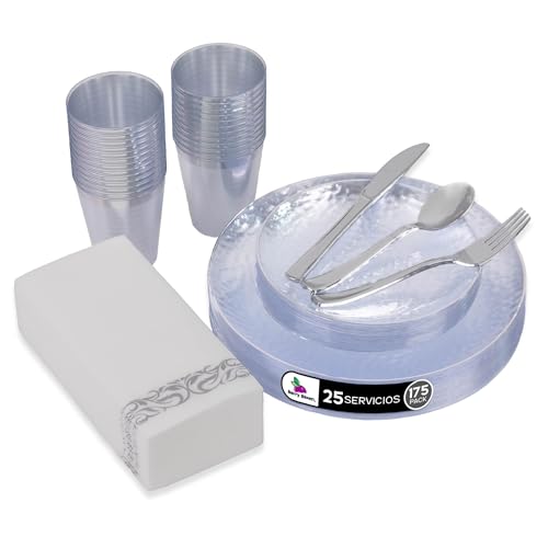 Reviews y listado de Venta de loza los diez mejores. 30 Berry Hip Vajilla Reutilizable Premium Transparente con Plata 175 Piezas: 50 Platos, 25 Vasos 9 oz, 25 Cucharas Plateadas, 25 Tenedores Plateados, 25 Cuchillos Plateados y 25...