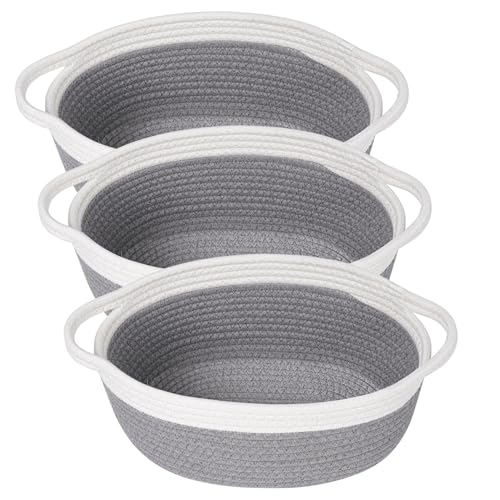 Image of Small Woven Basket, Cute Small Basket 12 inchx 8 inchx 5 inch, Cotton Rope Room Shelf Storage Basket, Gift Basket with Handles, Empty Decorative Chest Box for Baby Nursery