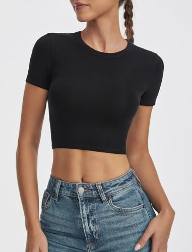 Short Sleeve Crop Tops for Women Classic Ribbed Slim Fit T-Shirt Summer 2025 Trendy Basic Tee2
