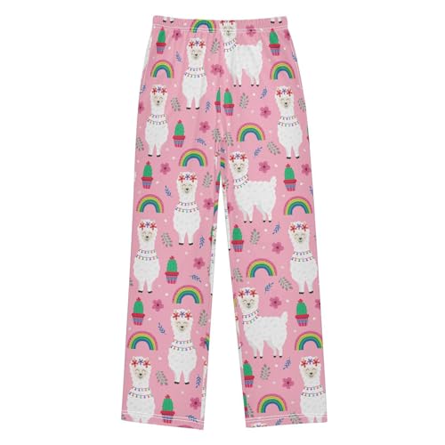 Llama Floral Cactus Boys Long Pants Soft Trousers Elastic Waist Kids Lounge Bottoms with Pockets S-XL