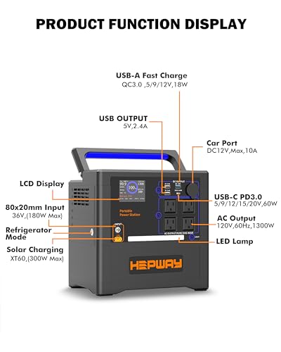 Image of Portable Power Station 1300W, 1154Wh LiFePO4 Solar Generator UPS Home Battery Backup Power w /4 1300W AC Outlets,PD 60W,Fast Charging for Outdoor Camping, RV Travel,Emergency