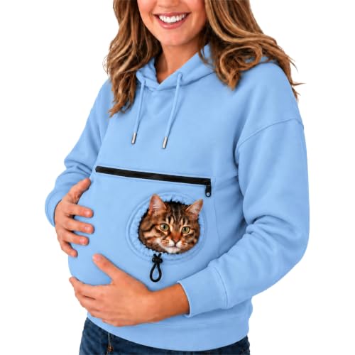 Pet Pouch Hoodie Cat Hoodie with Pouch Dog Carrier Snack Oversized Hoodies Sky Blue L - image 2