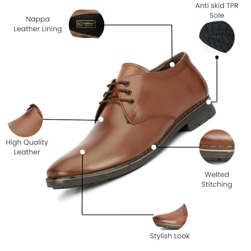 Image of Leatherful Formal Lace-up Derby Shoes for Men | Full Grain Leather | TPR Sole & Nappa Lining | Office, Party, All Occassion | Genuine Leather | Smart Casual - YKDB020BL1S-06