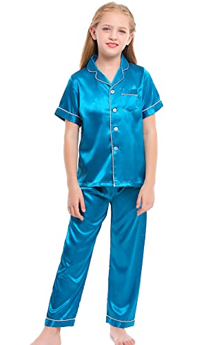 Image of Kids Satin Short-Top and Long-Pants 2-Pieces Pajamas Sleepwears Set