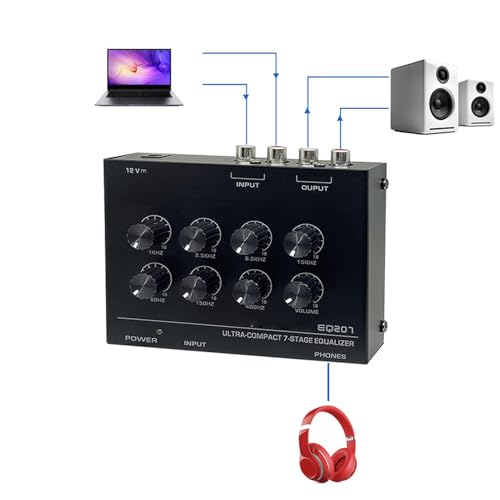 Ecualizador de sonido de 7 bandas | Ecualizador EQ ajustable ±12 dB con amplificador NE5532, entrada de 3,5 mm y salida para auriculares para sintonización de audio personalizada (enchufe estadounidense) miniatura 6