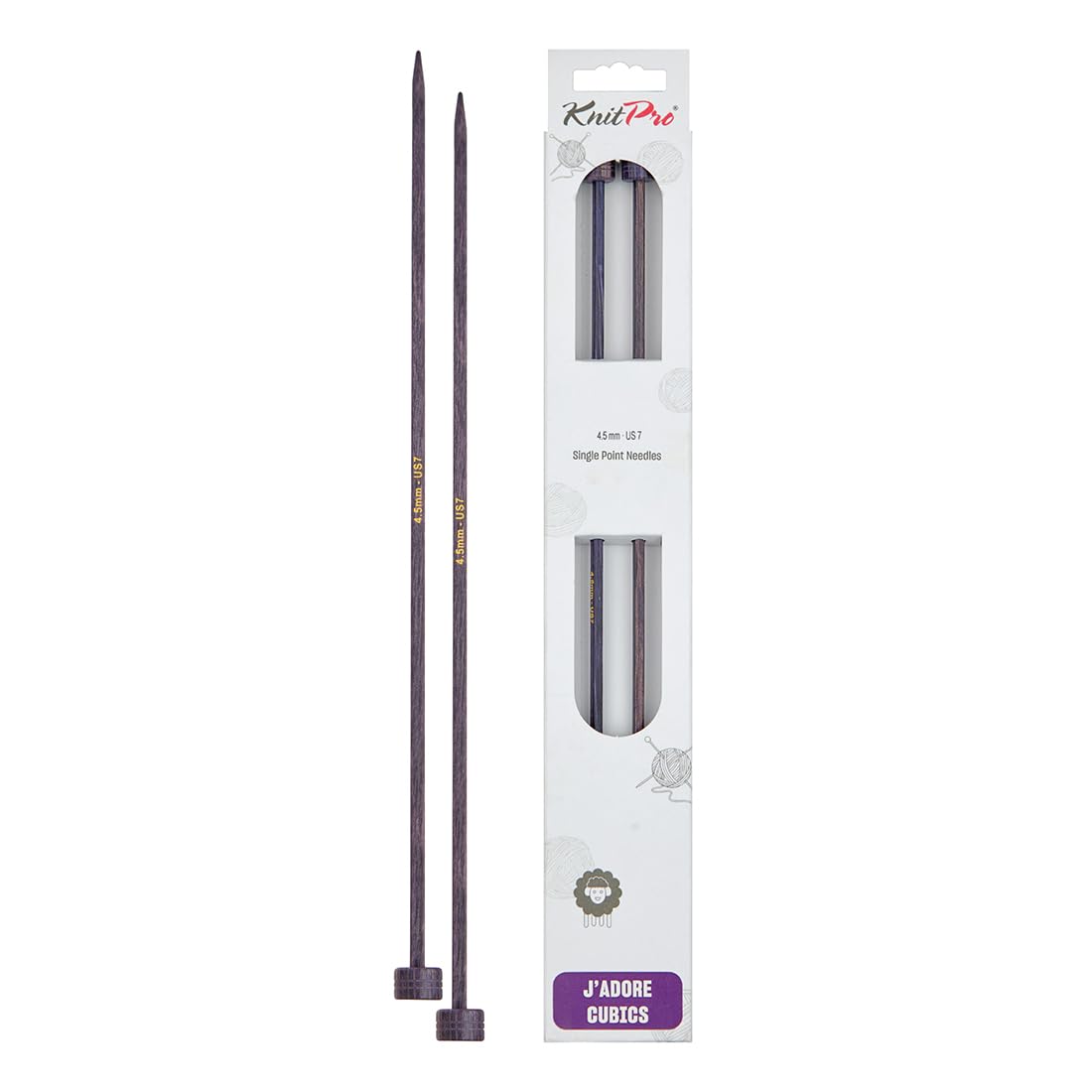 KnitPro J’Adore Cubics Single Pointed Needles 12" (30cm), Lavender, 4.50mm