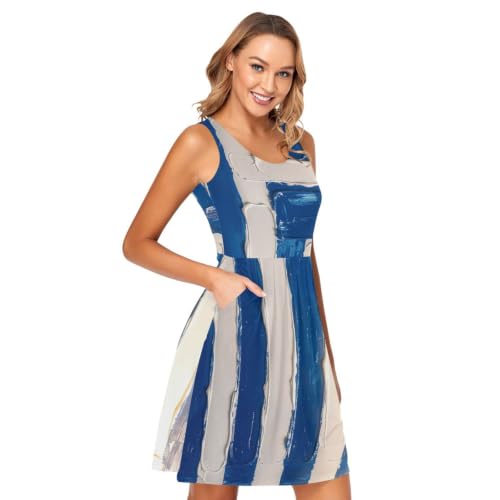 Robe débardeur drapeau grec sans manches avec poches pratiques pour femme
