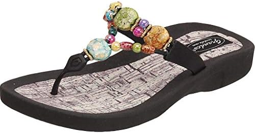Grandco Women's 24770G Molded Sole Beach Thong Sandals, Black, 6