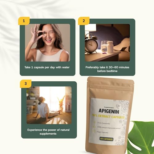 Cupplement Apigenin Extrakt Kapseln 100 mg 60 Capsules - Cupplement Apigenin-Kapseln, 60 Stück (2-Monats-Vorrat) – 98% Extrakt, 100 mg pro Kapsel, Kamillenextrakt, hochdosierter Flavonoidkomplex für