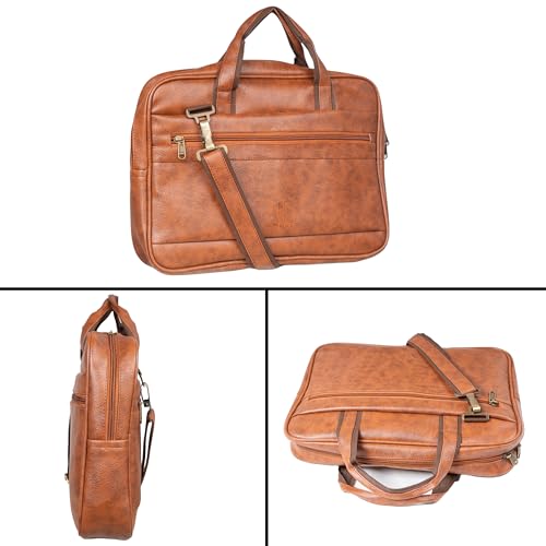 Image of Mihaa Laptop Bags for Man | Leather Laptop Bags for Men Office | Upto 15.6 Inch | Water Resistant | Multiple Organisers | PU Leather | Professional Office Bag - [Brown]