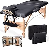 Vesgantti Table de Massage Pliante Portable en Bois 3 Zones Lit Esthetique Professionnel Pliable Hauteur Réglable avec Housse de Transport - Noir