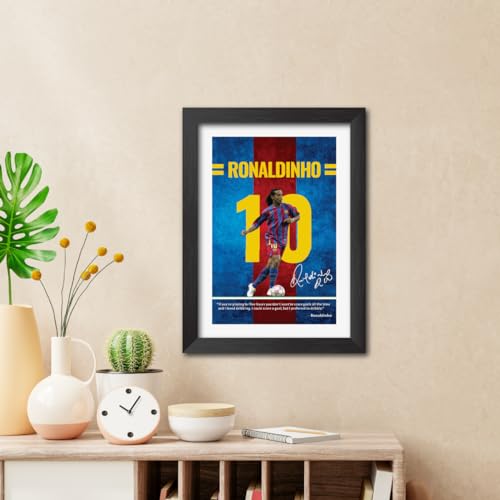 Image of TenorArts Ronaldinho Quotes Poster Frame Barcelona Laminated Photo Framed Painting with Matt Finish Black Textues (12 inches x 9inches)