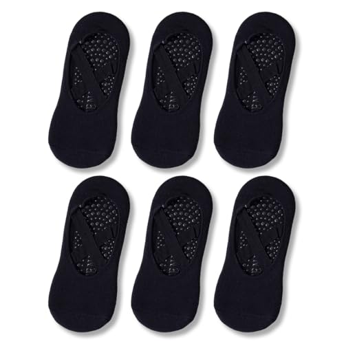 KEQAR 3 Paia Calzini Pilates Donna Antiscivolo, Calze Sportive per Yoga, Barre, Pilates, Danza, Trampolino, Casa, Ospedale (per Donna e Uomo) (Nero)