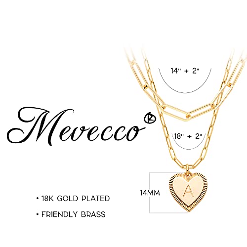 Mevecco Gold Layered Heart Initial Necklace 18K Gold Filled A Alphabet Heart Pendant Necklace Dainty Initia Letter Necklace For Women Minimalist Personalized Jewelry Gift For Her #TOP3