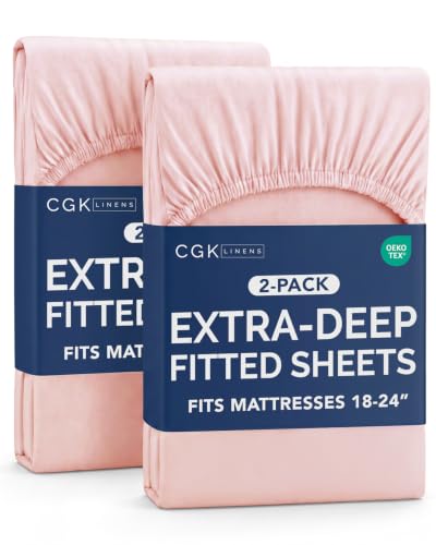 Image of CGK Linens 2 Pack Extra Deep Twin XL Fitted Sheets - Baby Pink