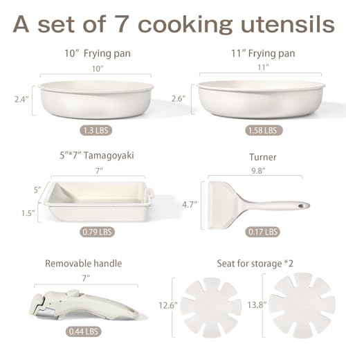 Image of GiPP Ceramic Pots and Pans Set Non Stick, Nonstick Detachable Handle Cookware Sets, Non Toxic Induction Kitchen Pot and Pan with Removable Handle, Healthy RV Cookware, Dishwasher &Oven Safe, 7 Piece