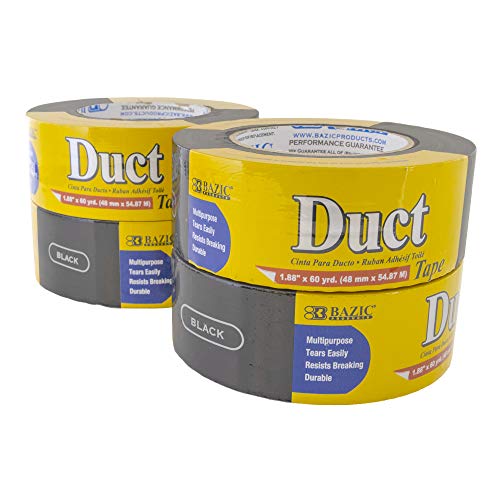 Image of BAZIC PRODUCTS Black Duct Tape, 1.88 in x 60 Yd, 4-Pack | aggressive adhesive that tears by hand for repairs