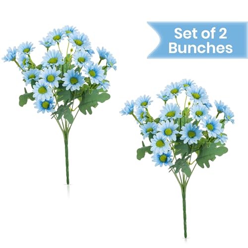 Image of Art Street Artificial Blue Flowers Bunch |Daisy Flowers for Home | Living Room, Decor |Christmas Day, New Year, 7 Head 21 Flowers| Pack of 2|Size 13 INCH, (Without Vase)