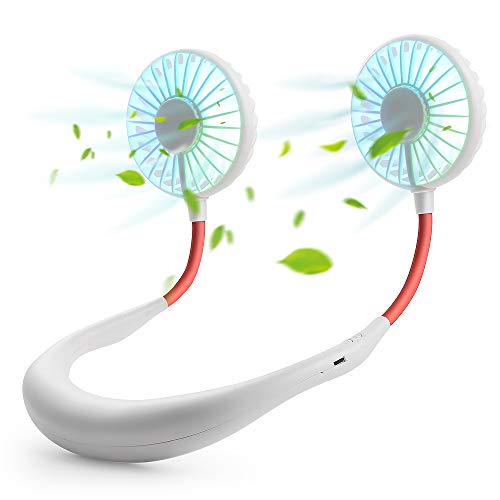 CoutureBridal Hands Free Neck Fan,Mini USB Personal Fan Rechargeable,Headphone Design Pocket Fan with 3 Speeds Adjustable and LED Light for Travel Outdoor Office Home Sports