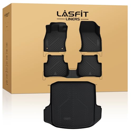 Image of LASFIT Floor Mats & Cargo Mats for Volkswagen Jetta & Jetta GLI 2025 2024 2023 2022 2021 2020 2019, All Weather TPE Custom Fit Floor Liners for VW Jetta 1st & 2nd Row Car Mats & Trunk Mats, Black