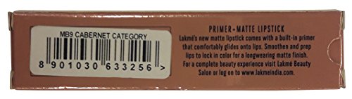 Image of Lakme 9 to 5 Primer + Matte Lipstick - MB9 Cabernet Category, 3.6g Carton