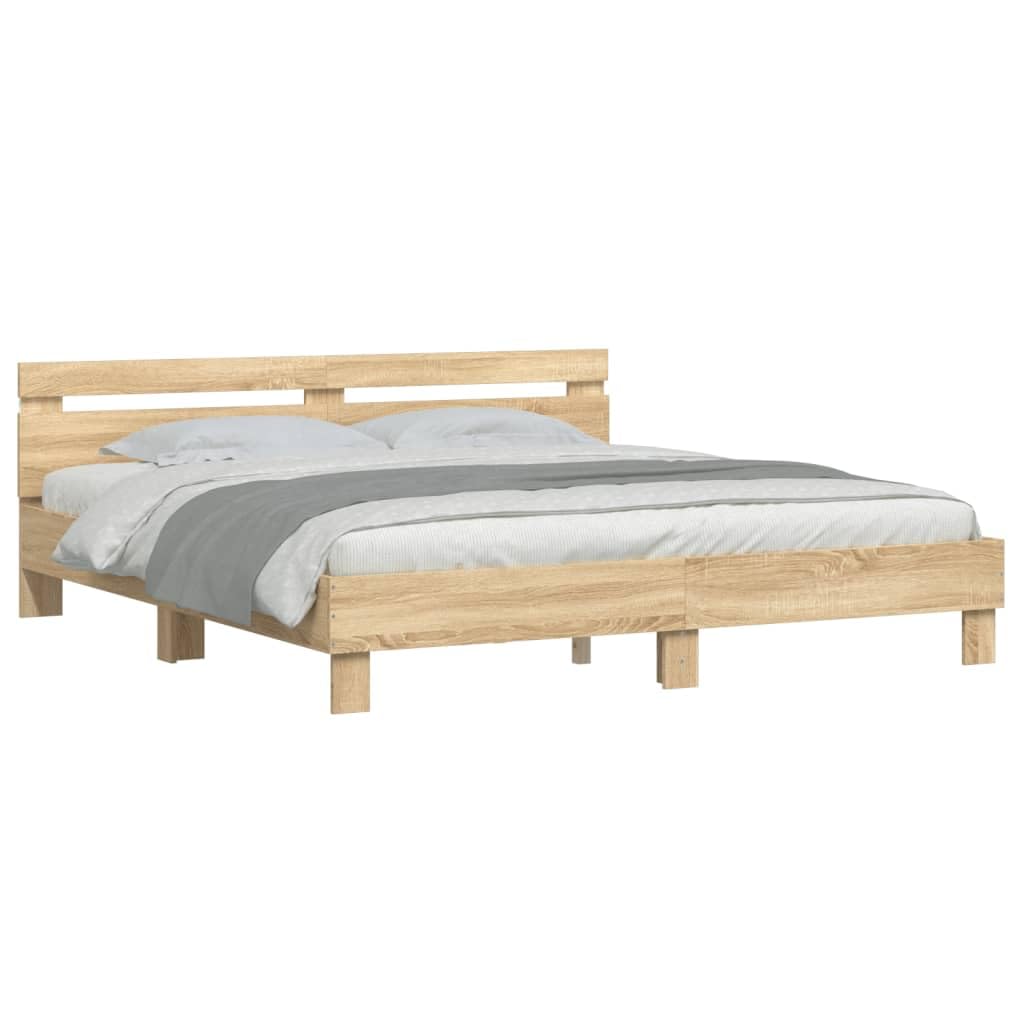 vidaXL Bedframe met hoofdbord metaal gerookt eikenkleurig 90x200 cm