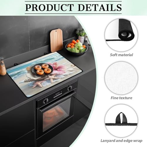 Image of Beach Starfish Seashell Flower Stove Cover 30 inchx21 inch Heat Resistant Multi-Functional Counter Protector Non-slip Waterproof Mat for Glass Stovetop Protector Easy to Clean