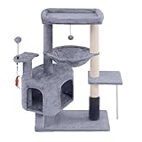 YOUPET Cat Tree with Cat Condo and Hammock for Indoor Cats, Cat Tree with Self-Grooming Brush and Toy Balls,Cat Tower with Scratching Posts,Grey