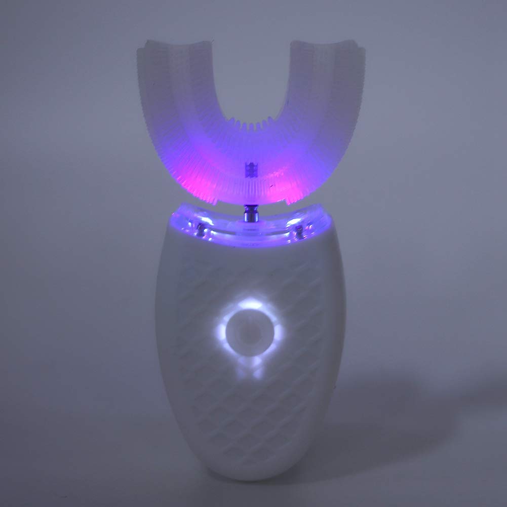 Cepillo de dientes eléctrico en forma de U, cepillo de blanqueamiento dental en forma de U doméstico, cepillo de dientes de carga USB de silicona ultrasónico de limpieza de boca de 360 °(negro)