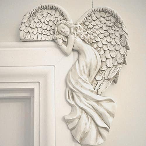 Vintage Shabby Chic Style Ivory Angel Wings Door Frame Ornament, Door Frame Angel Decor Statues Ornaments In Your Corner Resin Wall Sculpture Crafts (A)