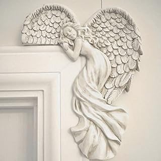 Vintage Shabby Chic Style Ivory Angel Wings Door Frame Ornament, Door Frame Angel Decor Statues Ornaments In Your Corner Resin Wall Sculpture Crafts (A)