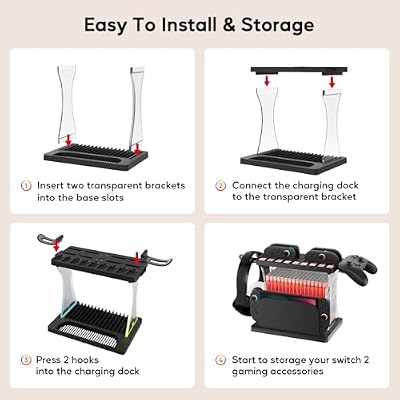 Switch 2 Storage Station,Charging Dock for Switch2 Joycons,Multifunctional Organizer Rack for Nintendo Switch 2 Accessories with 16 Games Discs & 9 Game Cards Slot,Pro Controller Holder