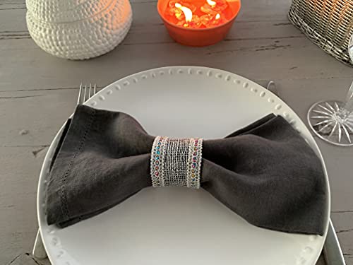 Hemstitched Linen Napkins – 20 Inch X 20 Inch – Stonewashed Pure Linen Cloth Dinner Napkins With Mitered Corners - 100% French Flax – Machine Washable - Set Of 4 (Dark Gray) #TOP4