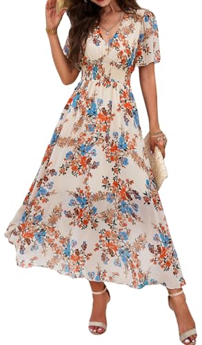 Image of Sister Amy Women's Boho Floral Print Square Neck Beach Party Flowy Ruffle Midi Dress