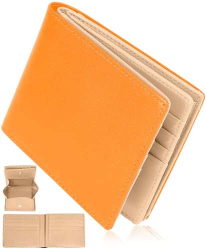 Sollman 二つ折り財布 財布 メンズ 2つ折り 栃木レザー 本革 ボックス型の小銭入れ 大容量 カード16枚 父の日 金運 イエロー（Amazon）