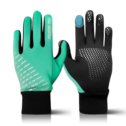 FINGER TEN Kids Winter Cycling Gloves Warm & Windproof (Green, Small)