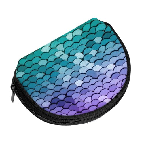 Neoprene Coin Purse, Change Pouch, Cash Bags, Zipper Handbag for Passport, Card, Lightweight Bag for Travel Outdoor Gym, Compatible with Purple Turquoise Sparkling Mermaid Scales Pattern2