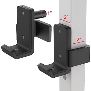SELEWARE Solid Steel J Hooks for 2″ x 2″ or 3″ x 3″ Tube Power Cage with 1″ 1/2″ or 5/8″ Hole Squat Rack Attachment, J-Hook Barbell Holder for Power Rack, Set of 2