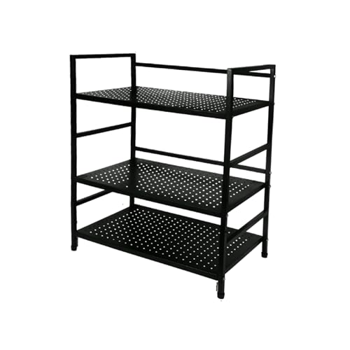 Image of 3-Tier Microwave Oven Stand - Heavy-Duty Black Metal Kitchen Organizer Shelf for Microwave, OTG, Mixer Grinder & Appliances - Space-Saving Countertop Storage Rack